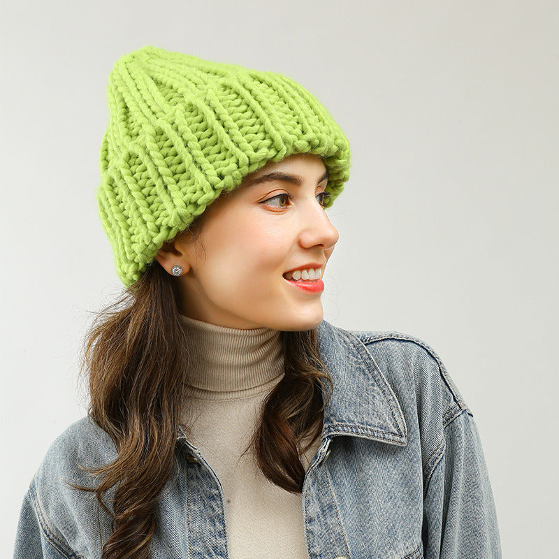 Woolen Hat For Women Autumn And Winter Icelandic Wool Rugged Cycling All The Way To Warm The Thick Needle Wool Hat Doba green